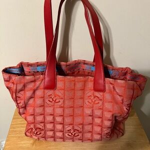 Chanel Red New Travel Line Nylon Tote